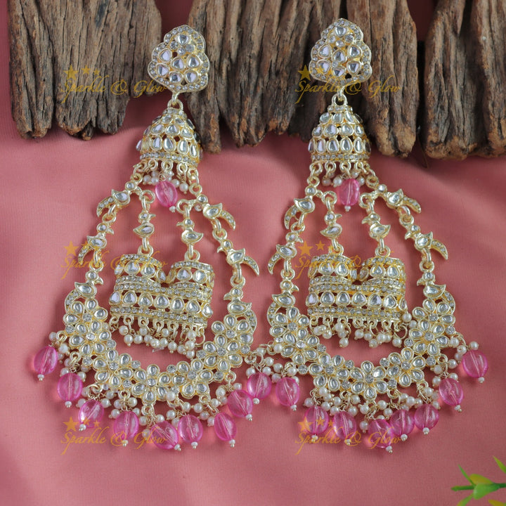 Grand Floral and bird design kundan stone Balis with beads
