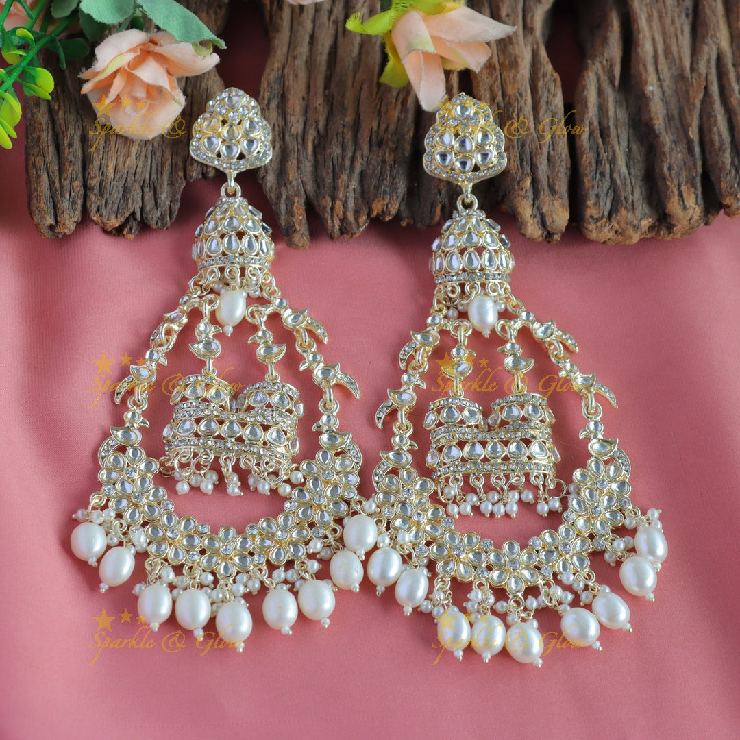 Grand Floral and bird design kundan stone Balis with beads