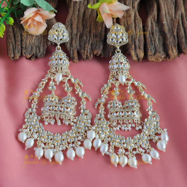 Grand Floral and bird design kundan stone Balis with beads