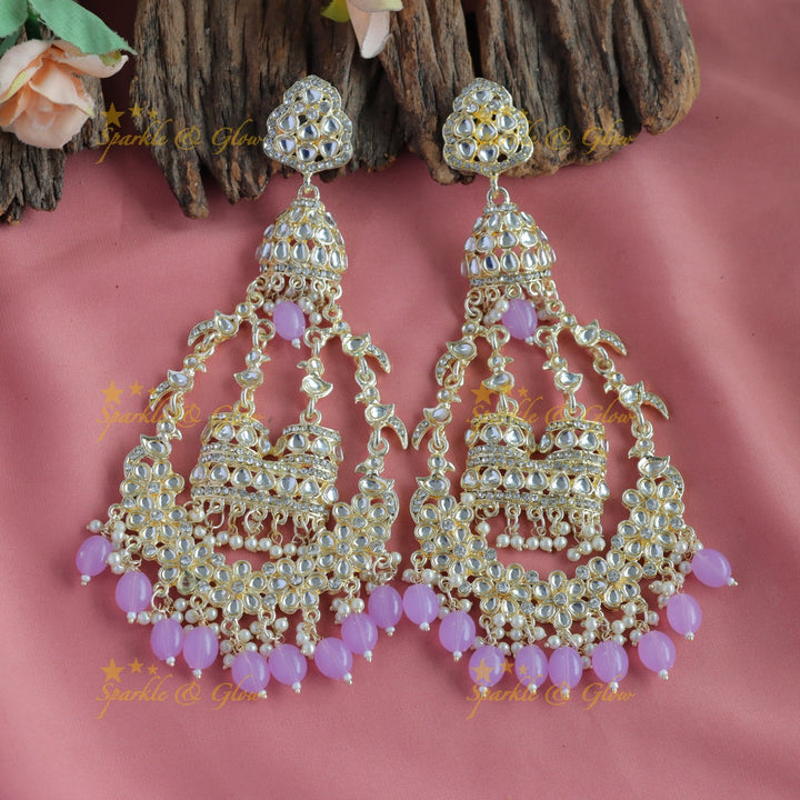 Grand Floral and bird design kundan stone Balis with beads