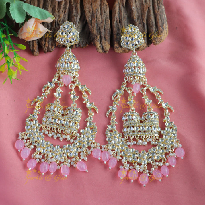 Grand Floral and bird design kundan stone Balis with beads