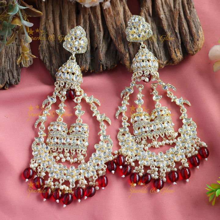 Grand Floral and bird design kundan stone Balis with beads