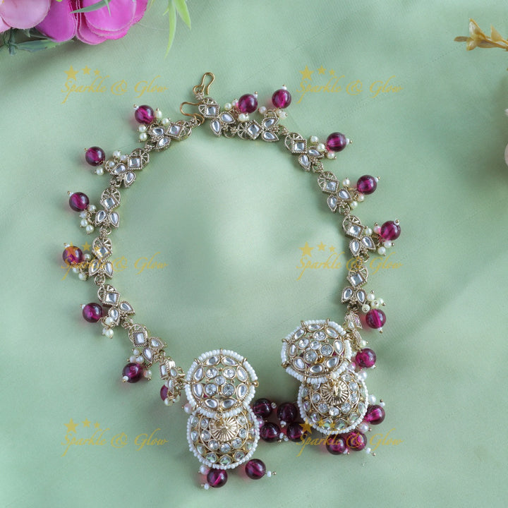 Elegant Pearl cluster Floral Jhumuka with Mattal-Lavender