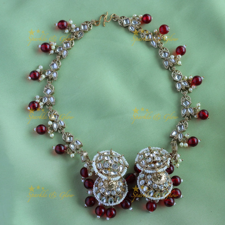 Elegant Pearl cluster Floral Jhumuka with Mattal-Lavender