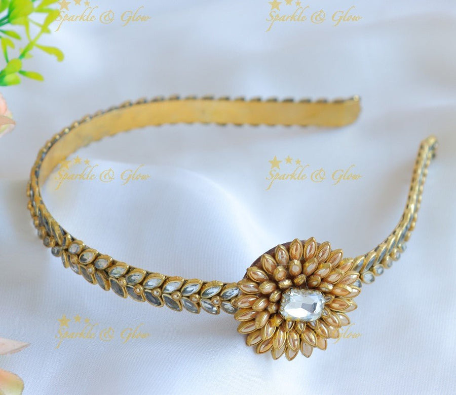 Stunning Floral and Leaf design Silk thread Hairband - Sparkle and Glow - 