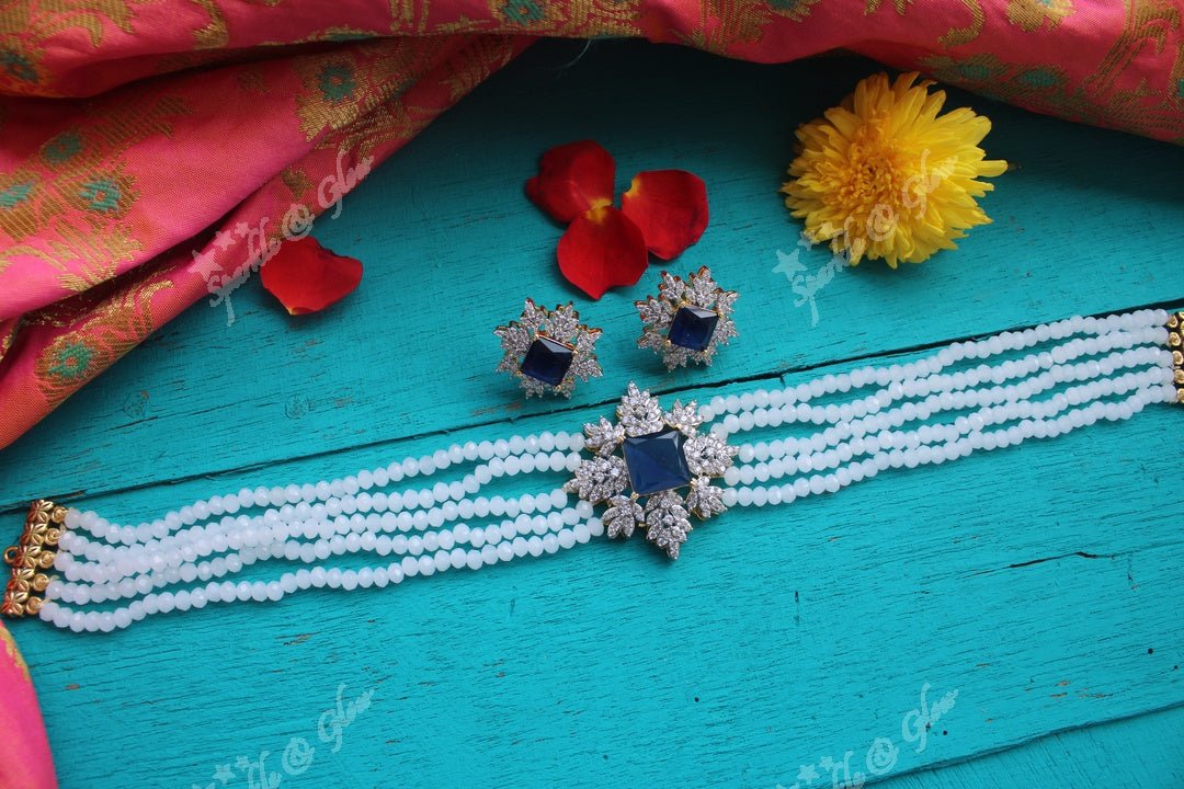 White stone pendent high neck choker - Pink - Sparkle and Glow - White - Back Thread