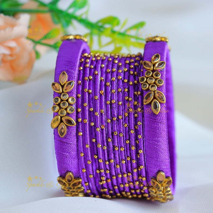 Beautiful Floral Kundan work Silk thread bridal Bangles - Purple - Sparkle and Glow - 1.10 - 