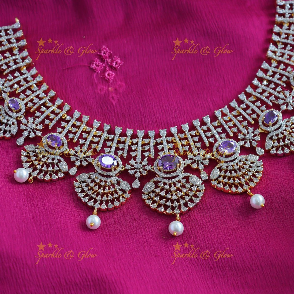 Sparkling American diamond Princess Fusion short necklace - Sparkle and Glow - Back Thread - 