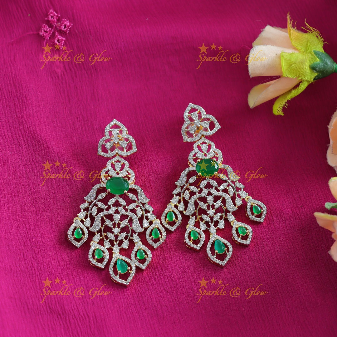 Grand Floral Leaf design American diamond Haram with Ruby drop