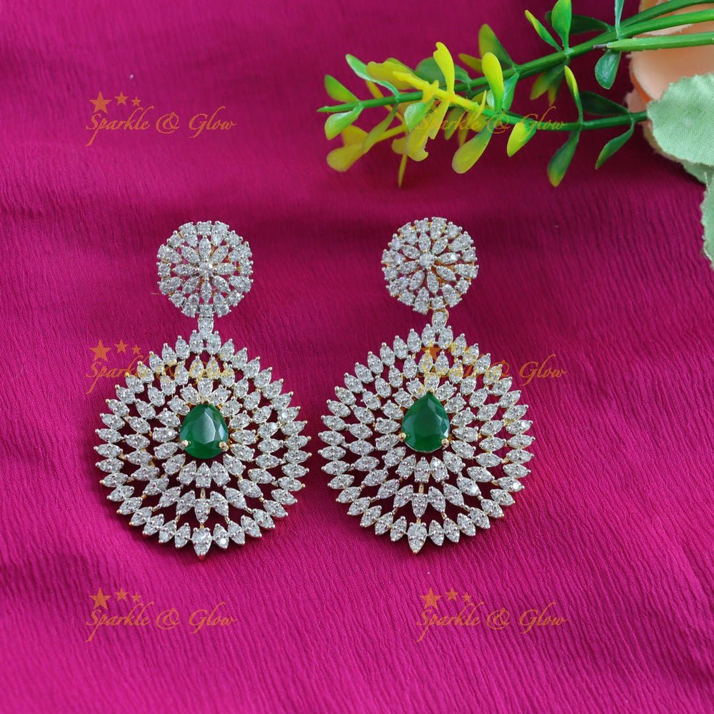 Grand Three Layered Floral pendant American diamond Haram - Sparkle and Glow - Back Thread - 
