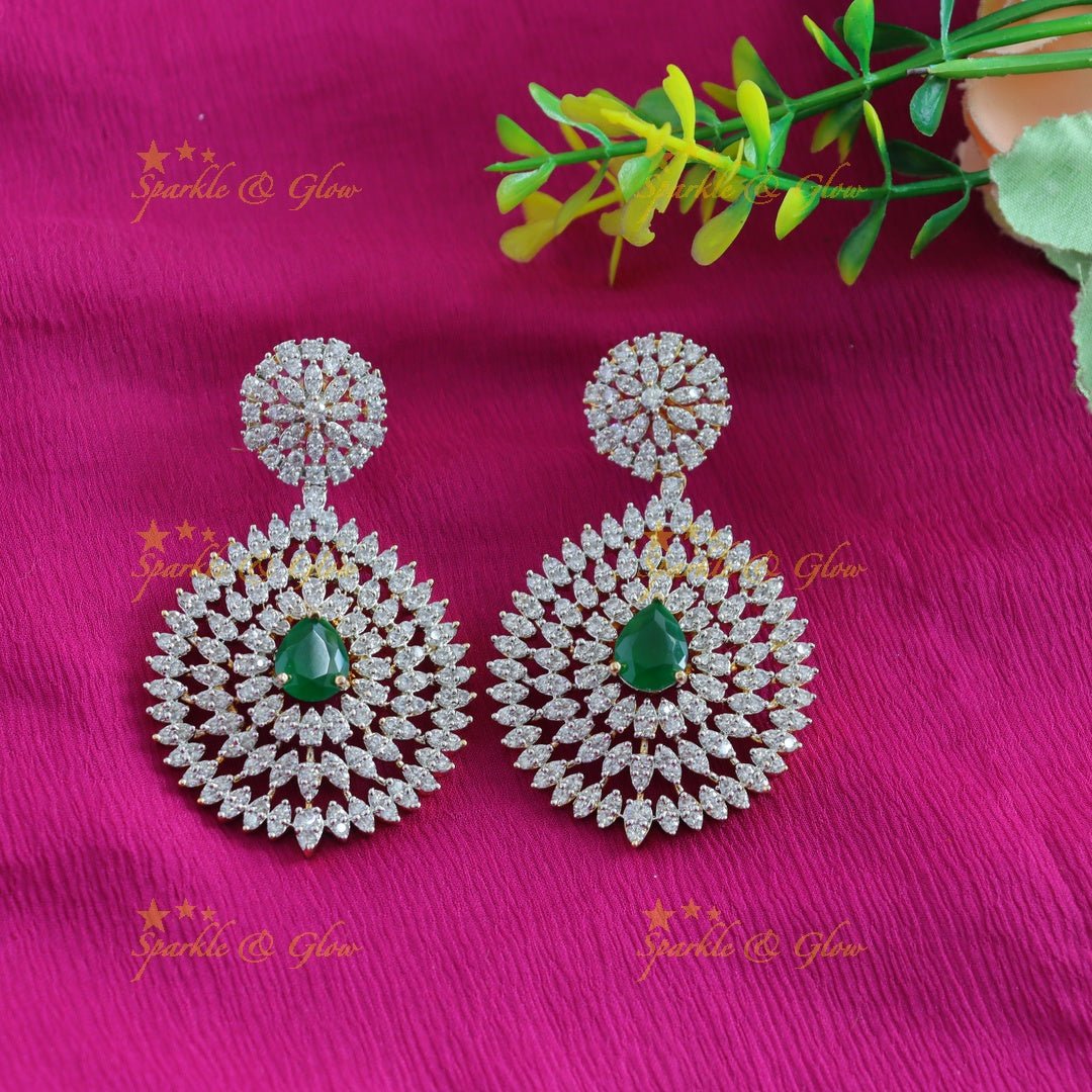 Grand Three Layered Floral pendant American diamond Haram - Sparkle and Glow - Back Thread - 
