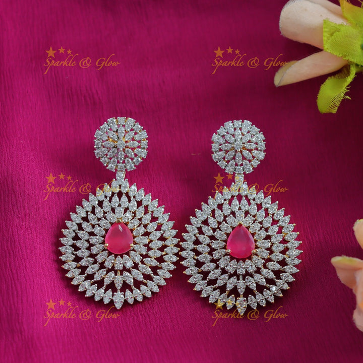 Grand Three Layered Floral pendant American diamond Haram