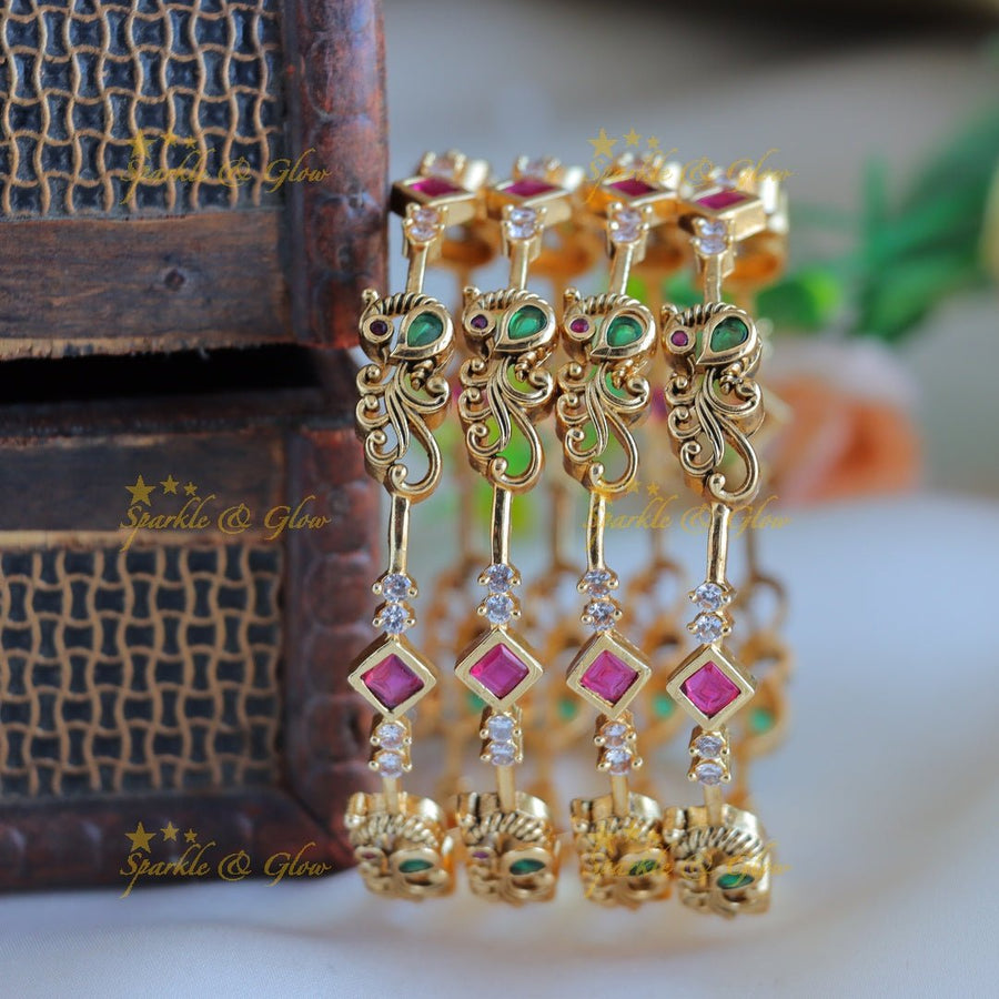 Elegant Peacock Floral Bangles with AD stones - 2.6 - Sparkle and Glow - 