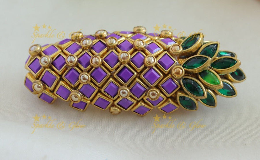 Elegant Diamond and leaf design Silkthread Sareepin - Sky Blue - Sparkle and Glow - Lavender - 