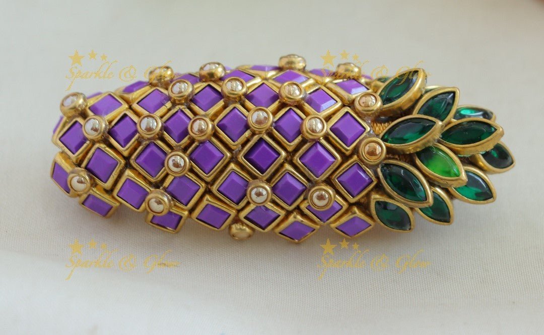 Elegant Diamond and leaf design Silkthread Sareepin - Pink - Sparkle and Glow - Lavender - 