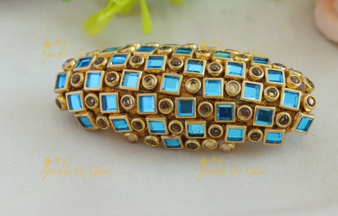 Skyblue Red Silkthread Saree Pin Square Dotted Design