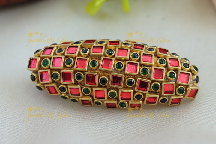 Beautiful Square and dotted design Silkthread Sareepin-Red