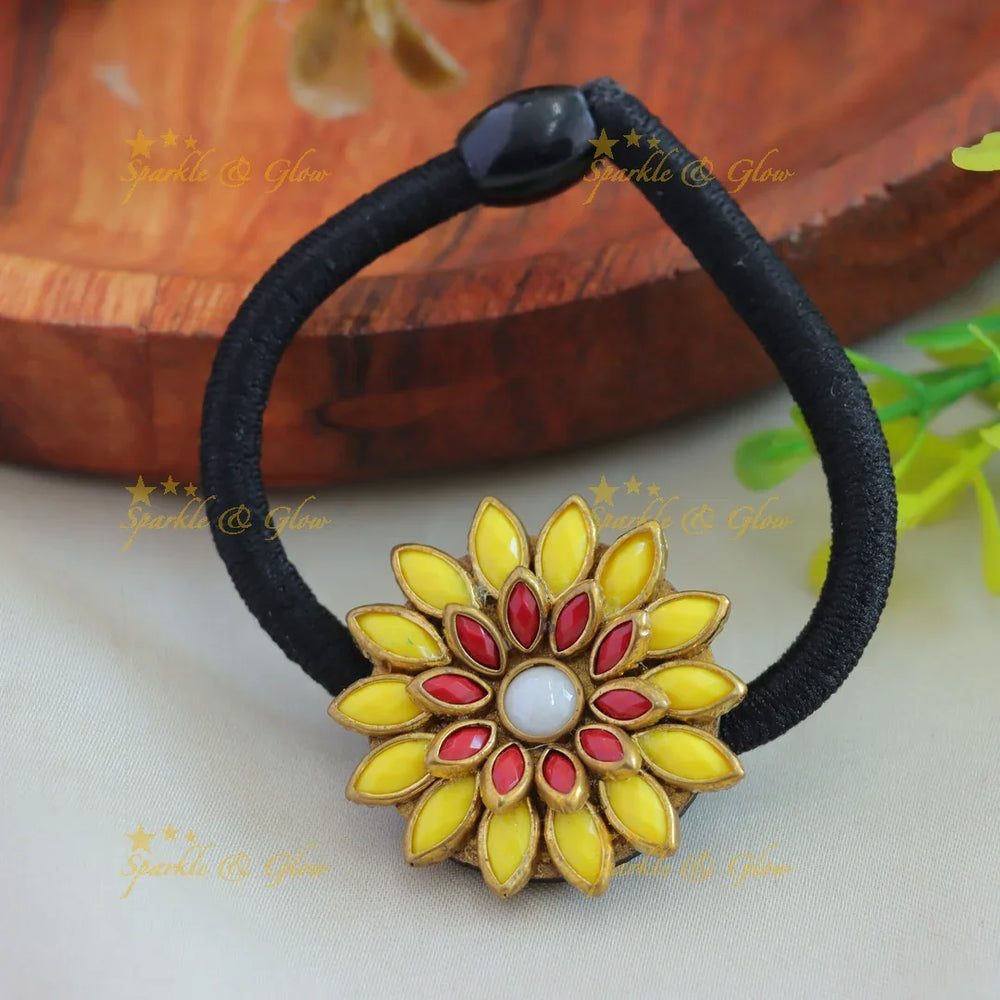 Elegant Sunflower design Silkthread Hairband-Yellow - Sparkle and Glow