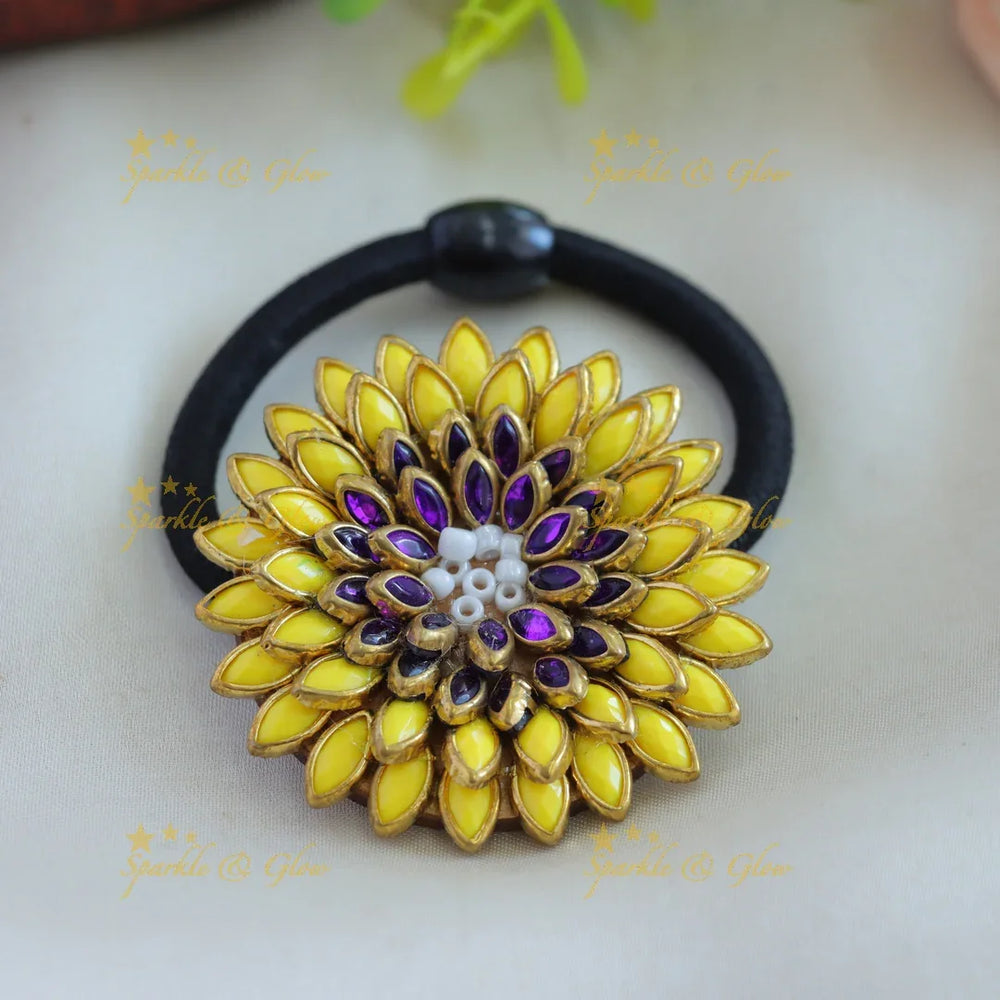 Beautiful Lotus Floral Silkthread Hairband-Yellow-purple - Sparkle and Glow