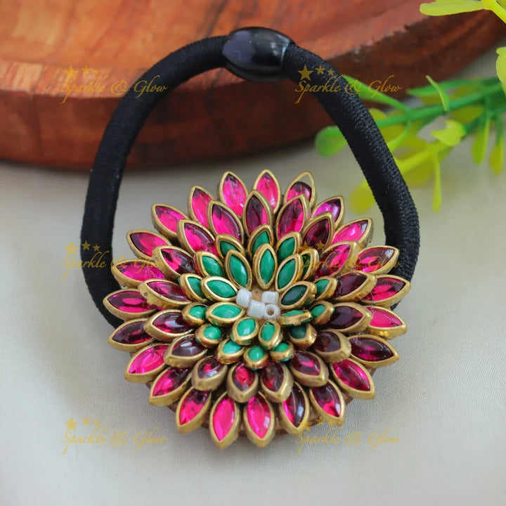 Beautiful Lotus Floral Silkthread Hairband-Yellow-purple - Sparkle and Glow