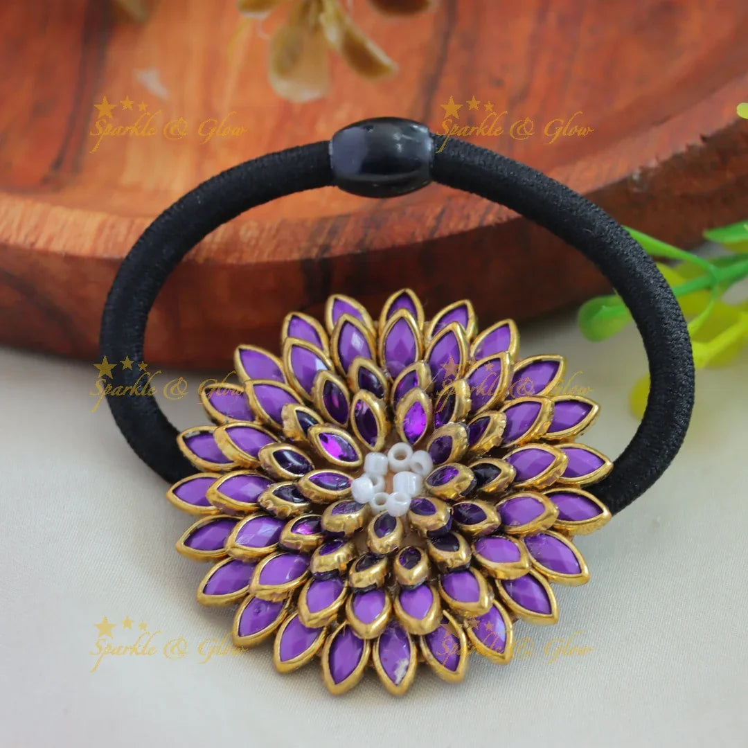 Beautiful Lotus Floral Silkthread Hairband-Yellow-purple - Sparkle and Glow