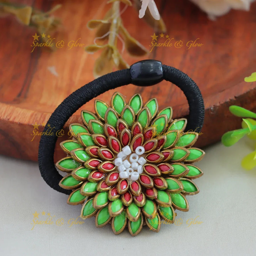 Beautiful Lotus Floral Silkthread Hairband-Yellow-purple - Sparkle and Glow