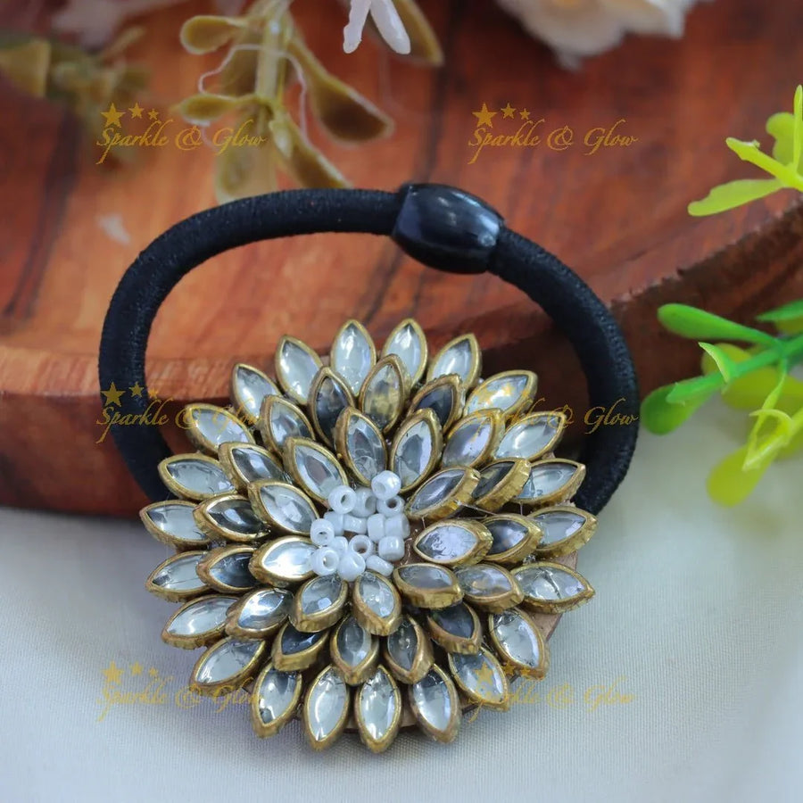 Beautiful Lotus Floral Silkthread Hairband-White - Sparkle and Glow