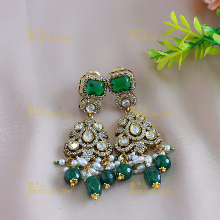 Stunning Peacock floral design victorian AD short necklace with emerald and green beads