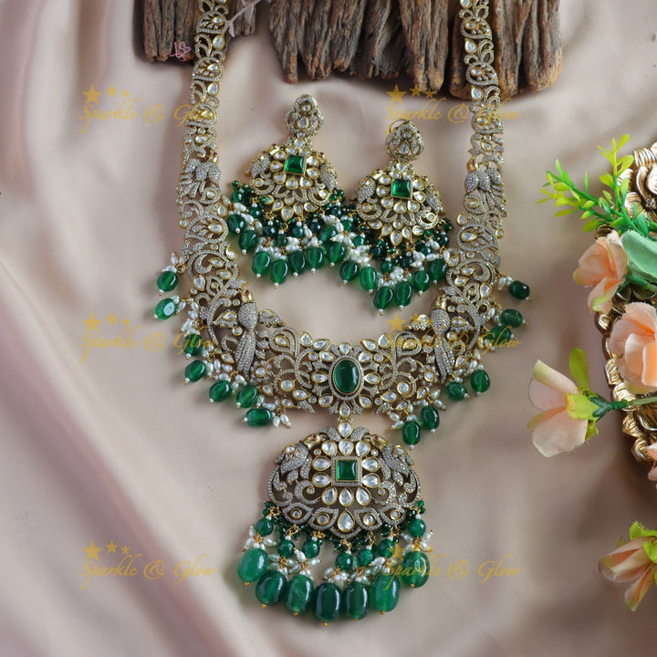 Grand Floral Leaf Parrot design Victorian AD Haram with green beads