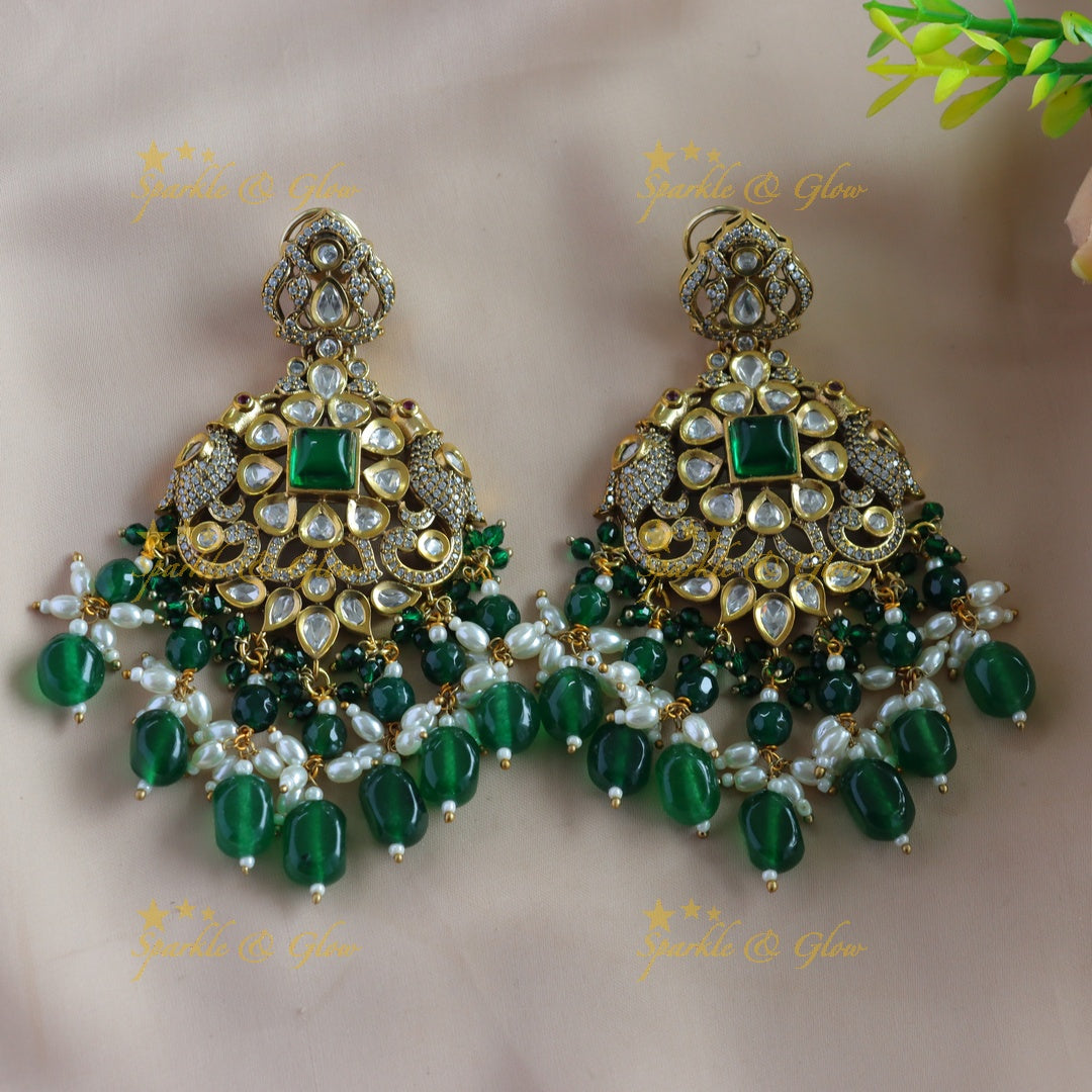 Grand Floral Leaf Parrot design Victorian AD Haram with green beads