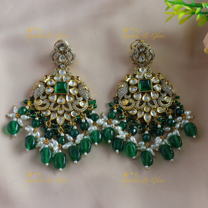 Grand Floral Leaf Parrot design Victorian AD Haram with green beads