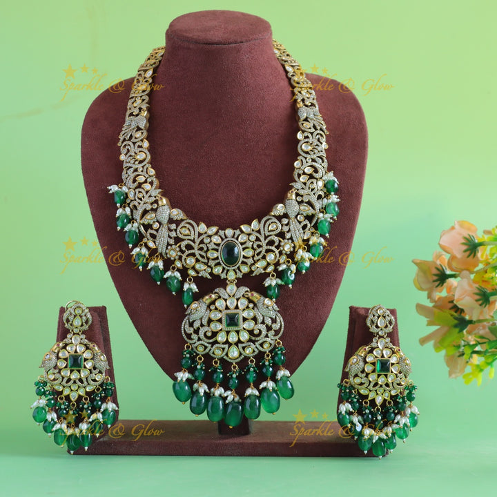Grand Floral Leaf Parrot design Victorian AD Haram with green beads