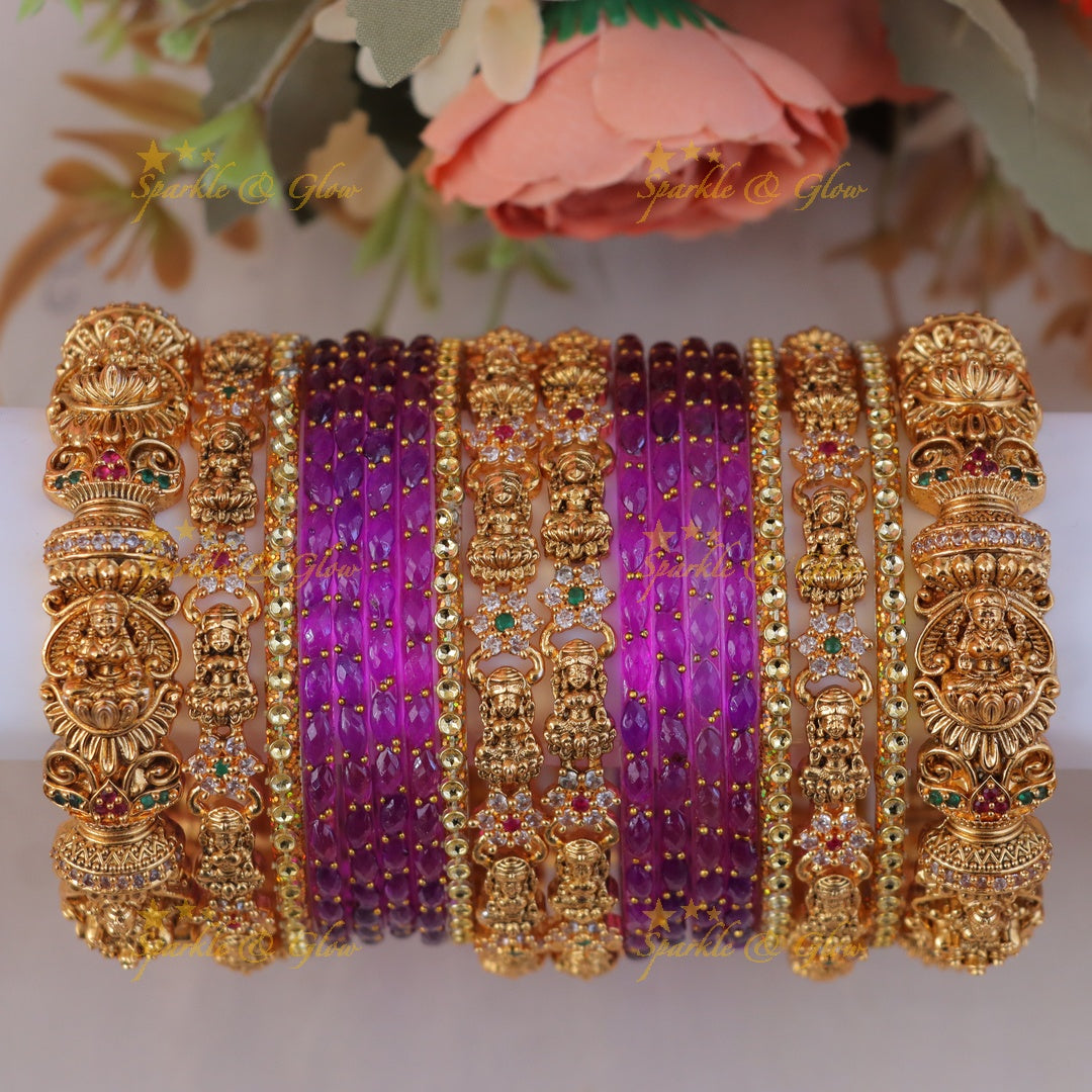 Grand Lakshmi Floral Carved Bridal Bangles Set