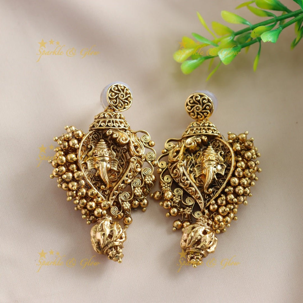 Stunning Ganesha carved pendant long necklace with ruby emerald and gold beads - Sparkle and Glow - Back Thread - 