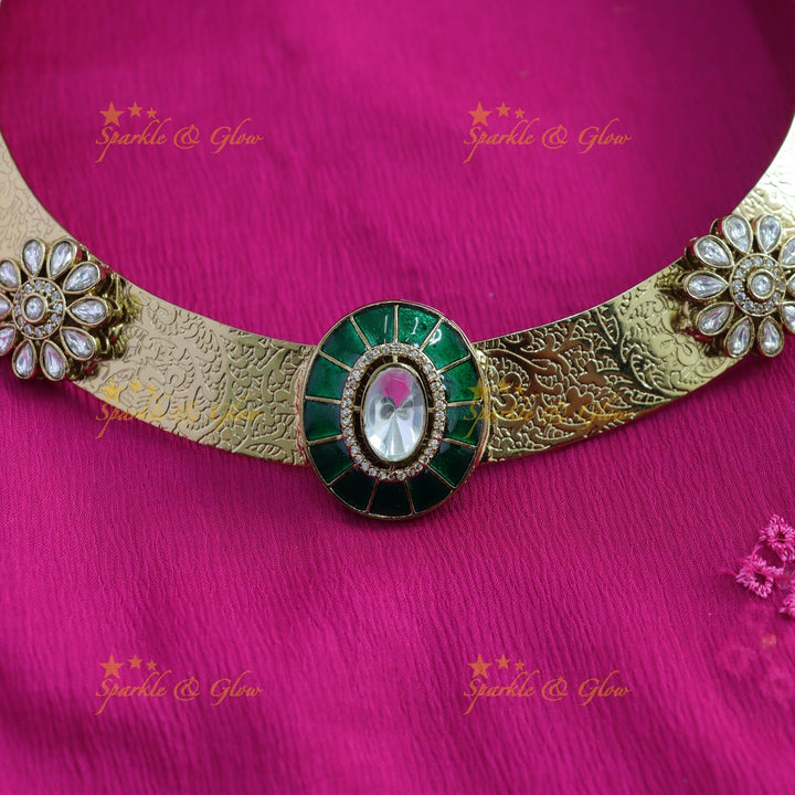 Beautiful Floral and oval stone victorian AD hasli choker