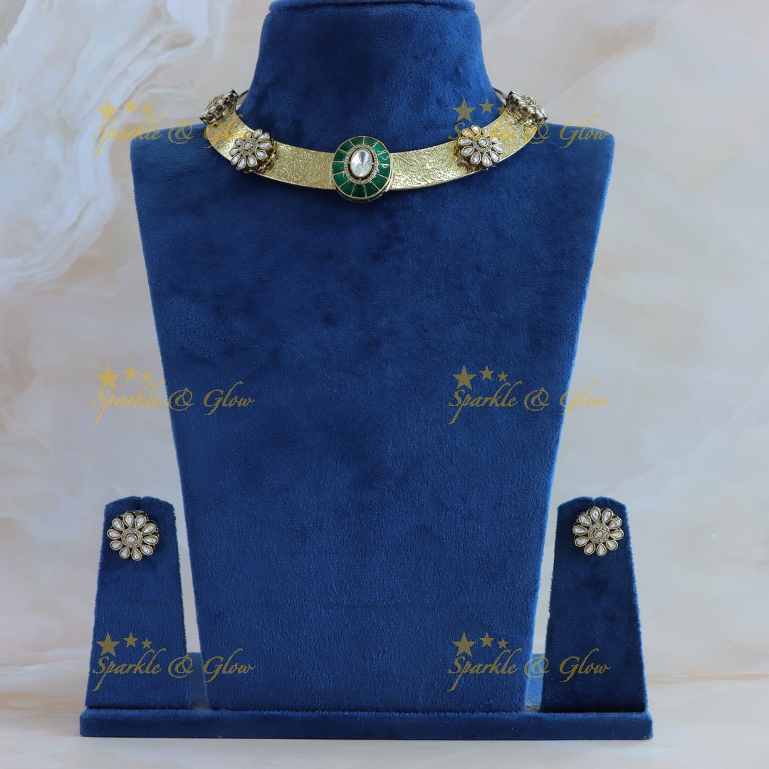 Beautiful Floral and oval stone victorian AD hasli choker