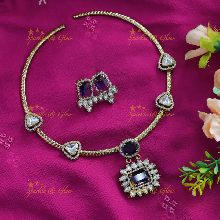 Stunning Floral rectangle stone victorian AD hasli choker - green