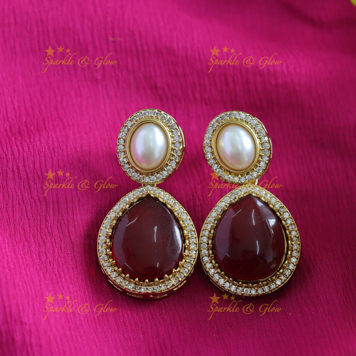 Statement Floral design victorian AD hasli choker with water drop stone - maroon