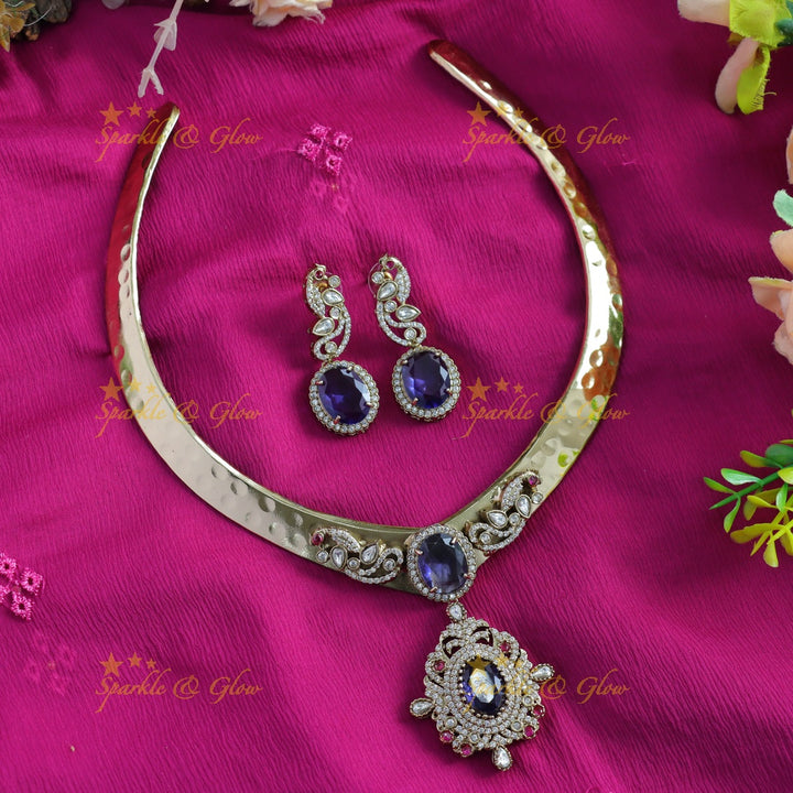 Beautiful Peacock floral victorian AD hasli choker with blue stones