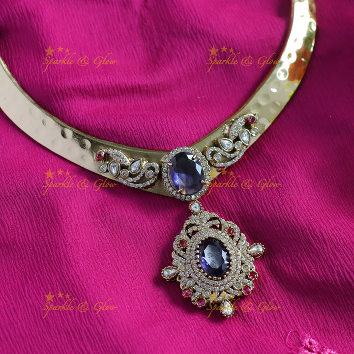 Beautiful Peacock floral victorian AD hasli choker with blue stones