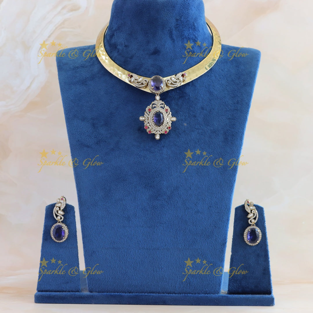 Beautiful Peacock floral victorian AD hasli choker with blue stones