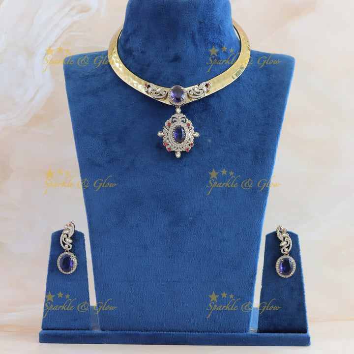 Beautiful Peacock floral victorian AD hasli choker with blue stones