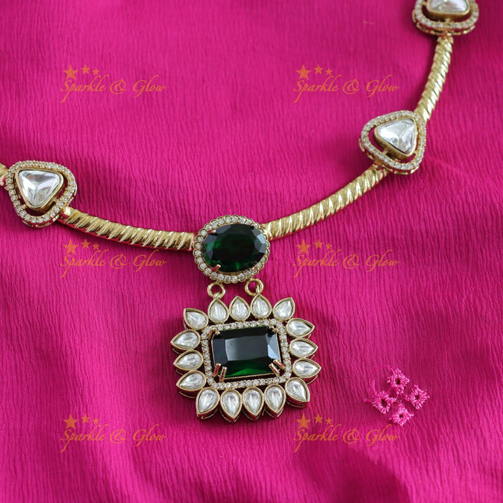 Stunning Floral rectangle stone victorian AD hasli choker - green