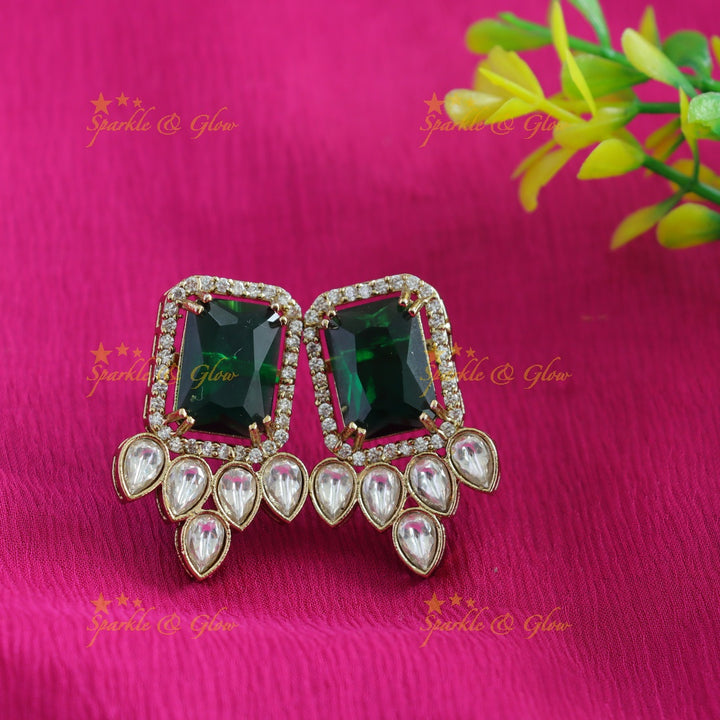 Stunning Floral rectangle stone victorian AD hasli choker - green