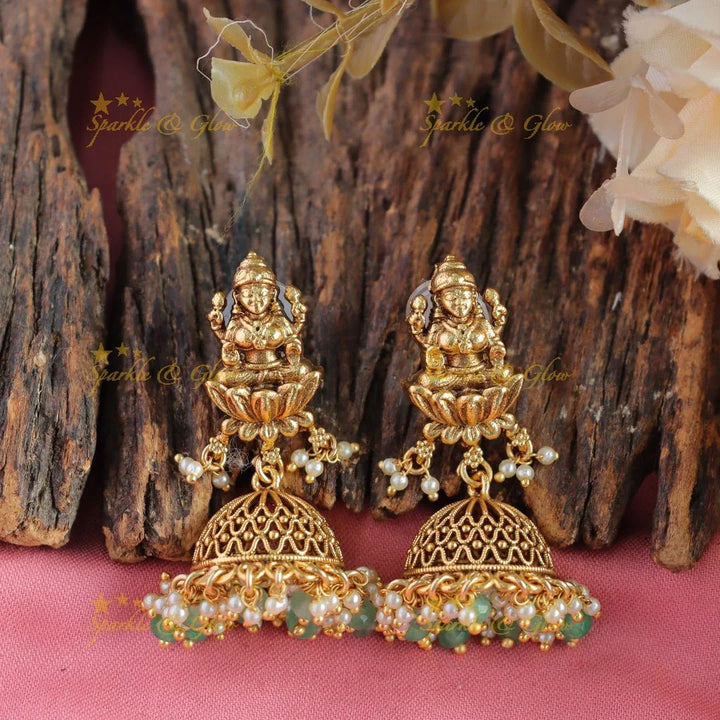 Grand Intricate Lakshmi peacock carved long necklace with gold beads - Sparkle and Glow