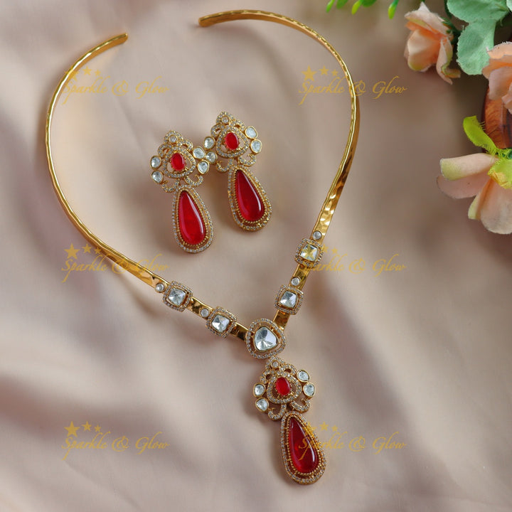 Stunning Floral and water drop stone victorian AD hasli choker - baby pink