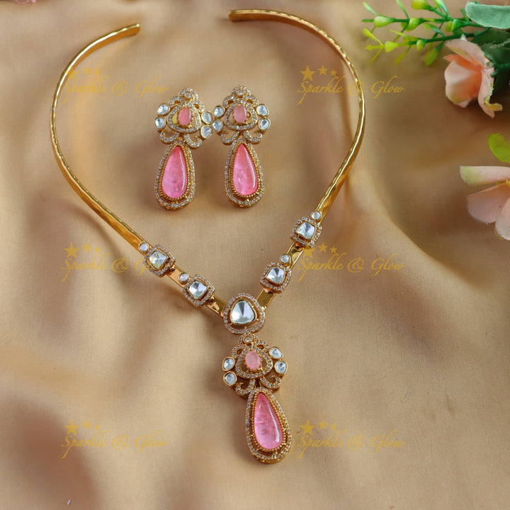 Stunning Floral and water drop stone victorian AD hasli choker - baby pink
