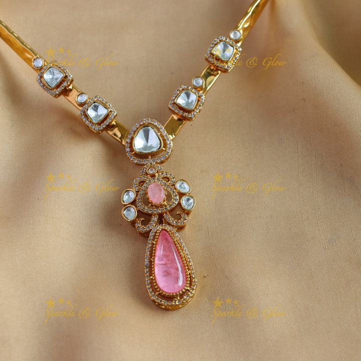 Stunning Floral and water drop stone victorian AD hasli choker - baby pink