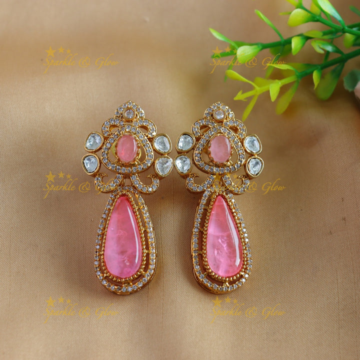 Stunning Floral and water drop stone victorian AD hasli choker - baby pink