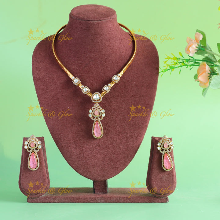 Stunning Floral and water drop stone victorian AD hasli choker - baby pink